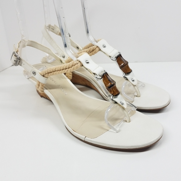 Etienne Aigner White Rope Bamboo Wedge Sandal - Picture 1 of 13